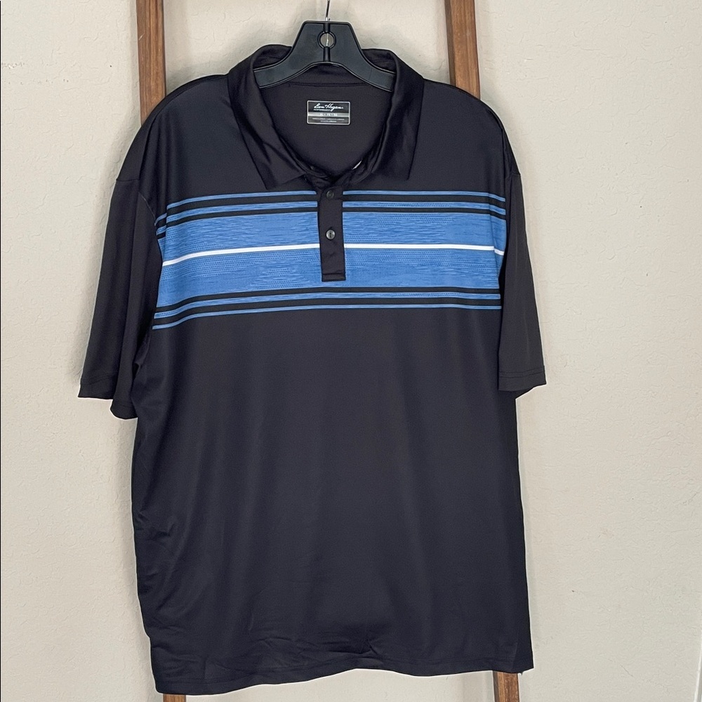 Men's Black and Blue Striped Polo Shirt XXL